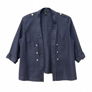INC Linen Military Blazer 3X Navy Lagenlook Epaulette Lagenlook Open Jacket 💙